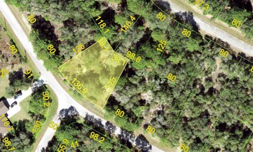 Aerial view showing approximate lot measurements