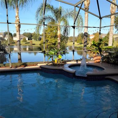 View of the pool, spa and the pond from the lania