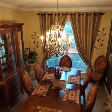 View of the formal dining room looking down from the stairs