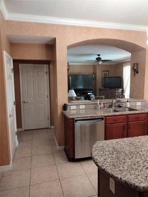 Looking out from the kitchen to the family room