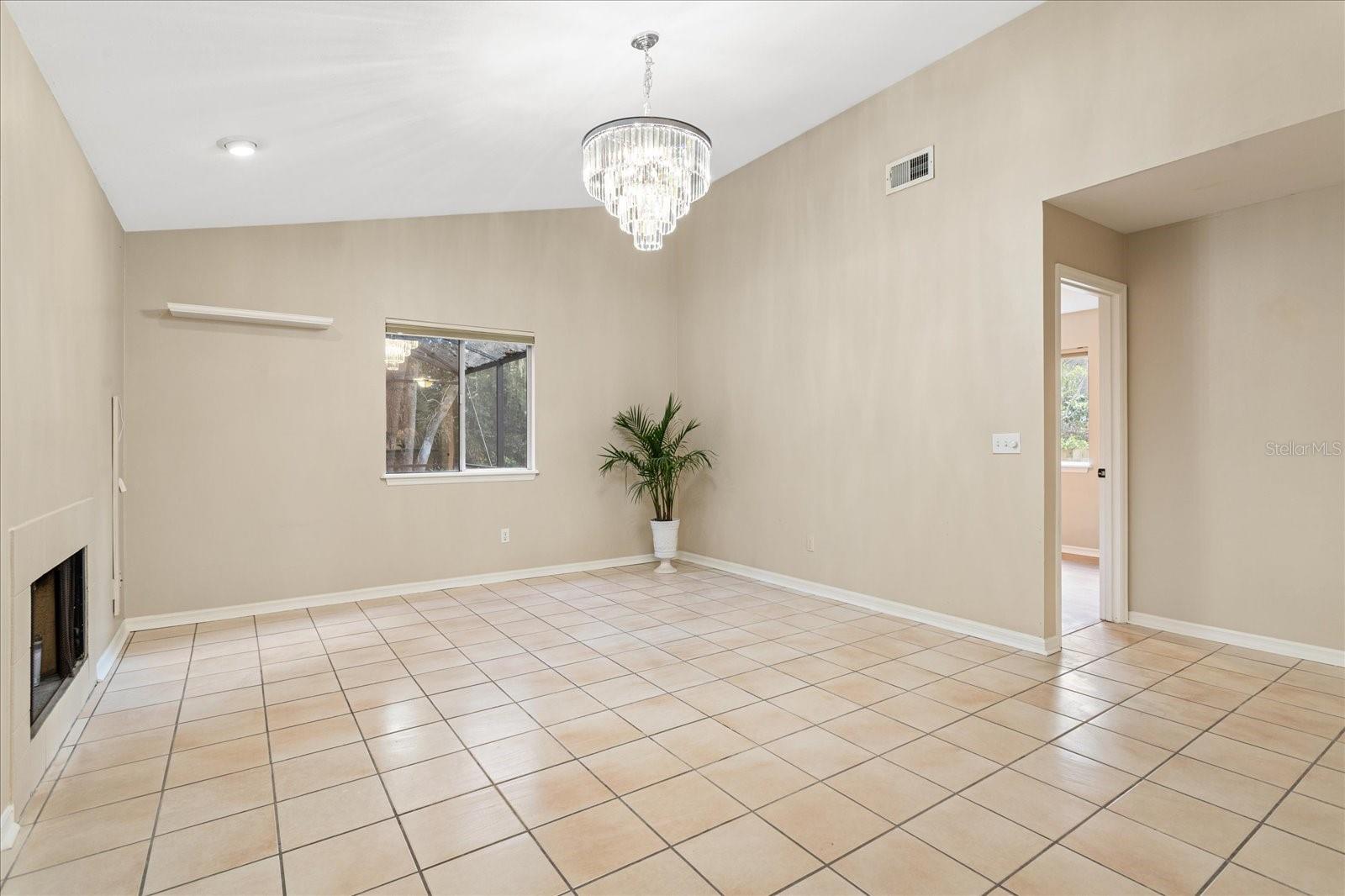 Family room with fireplace