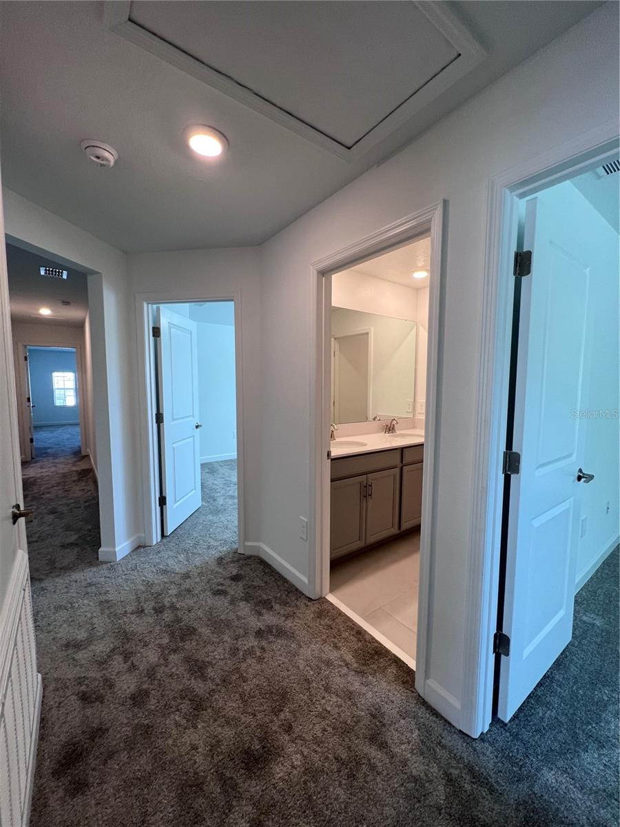 hallway to 3 spare rooms and spare bathroom