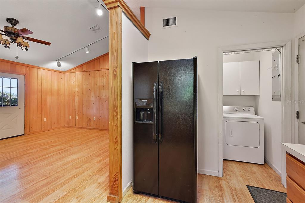 Kitchen, living room, and laundry room 