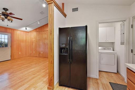 Kitchen, living room, and laundry room 