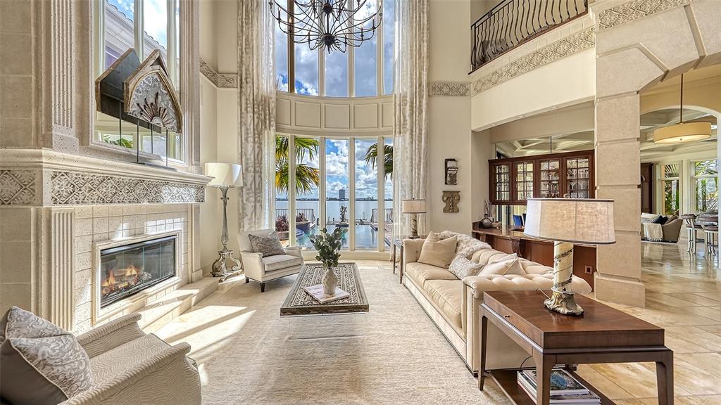 Living room with sweeping view of Sarasota Bay and the skyline