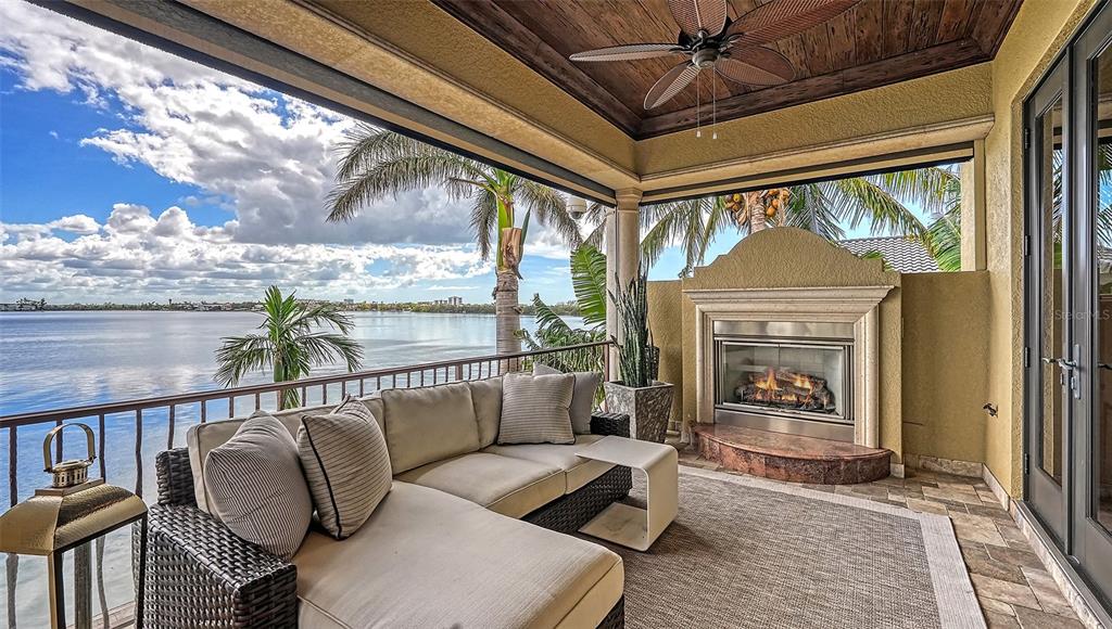 Wraparound balcony with fireplace