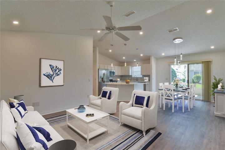 Virtually Staged Living, Dining Room and Kitchen