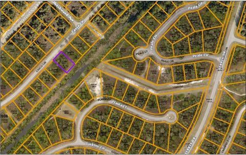 Aerial view of lot (purple box is lot location)