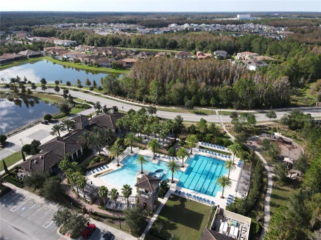 Community resort pool with waterslide