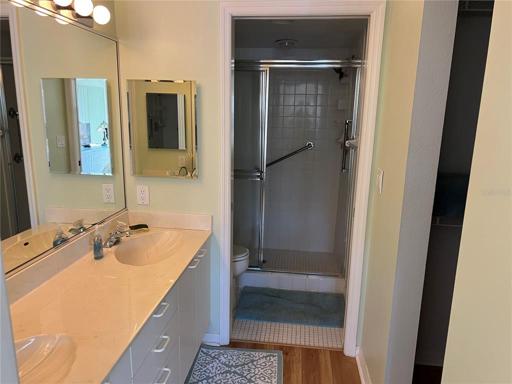master bathroom double vanity, walk-in shower