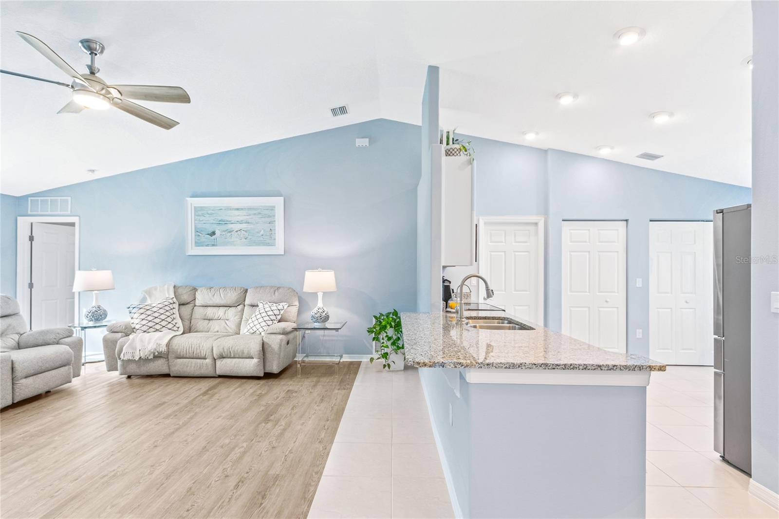 Living room and open kitchen of main house.