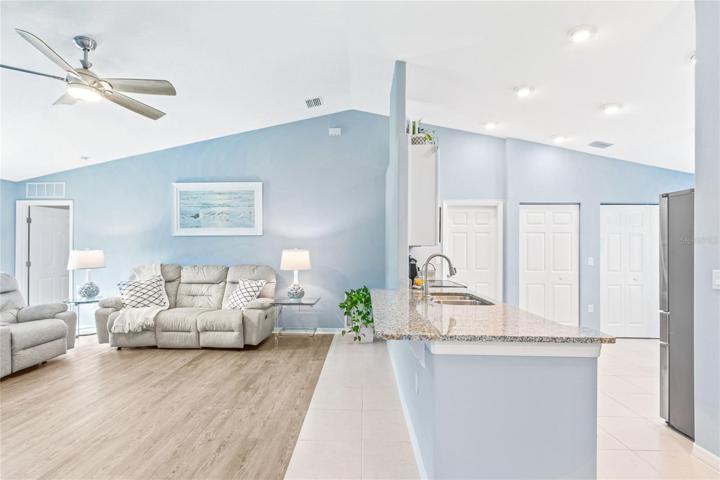 Living room and open kitchen of main house.