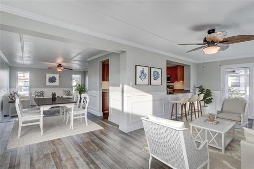 Virtually Staged Dining Room and Family Room Area