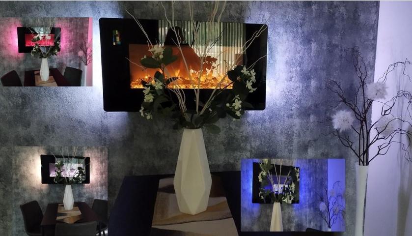 Fireplace illuminates a variety of colors
