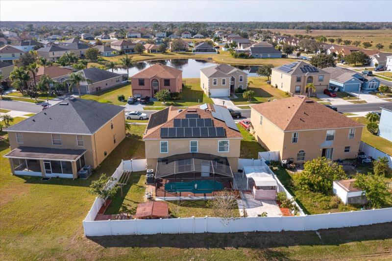 Aerial Rear View-Fully paid for solar power including heated pool and hot water heater
