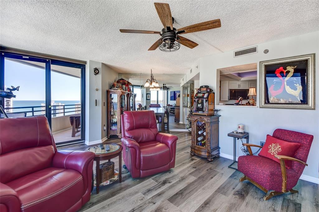 Open to dining and kitchen