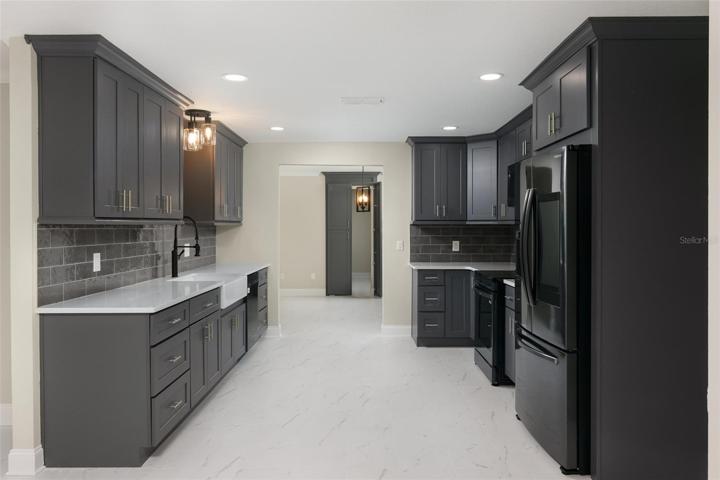 Sleek Design Quartz countertop & farm sink