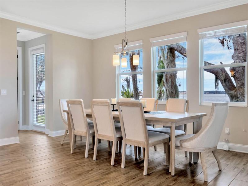 Dining room with a lake view
