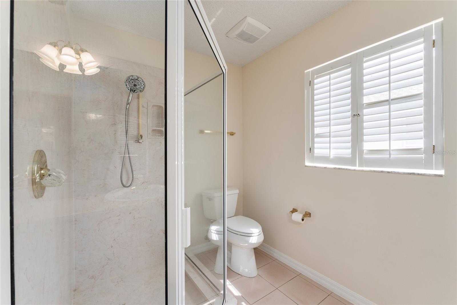 View of WALK-IN SHOWER &amp; COMFORT HEIGHT TOILET in ENSUITE Master Bathroom