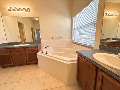 Master Bathroom with double vanities and soaking tub