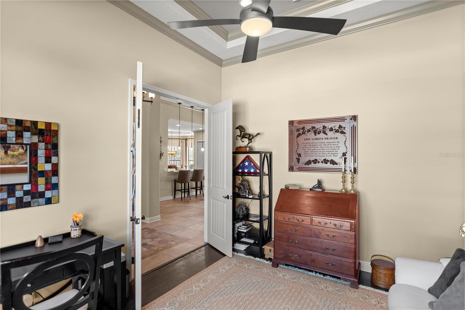 Study - French Doors, Ceiling Fan, Tray Ceiling