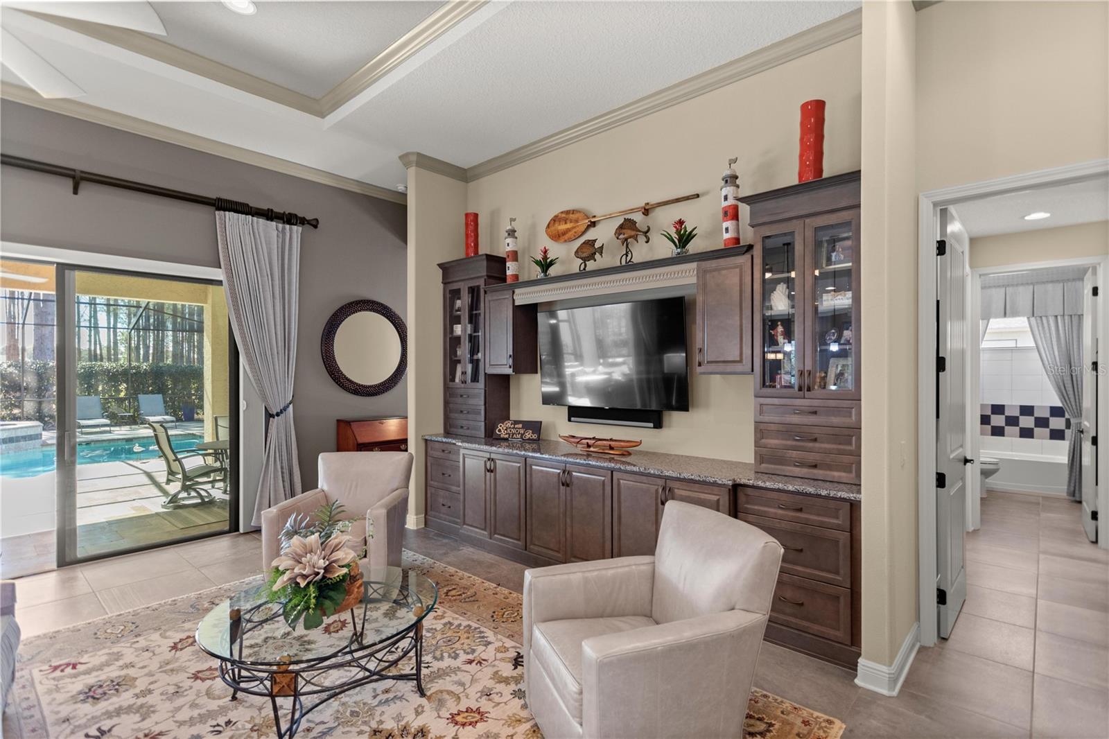 Great Room with Built-In Entertainment System