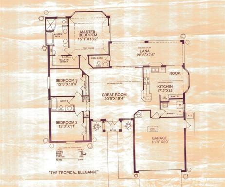 Builder's original plan.  Garage opens to the side, not the front, and it is a different shape than shown here.  Office is located where this plan shows the HWH.  Master bath has no tub.