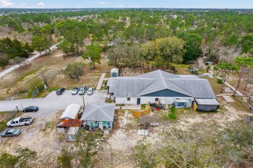 side aerial view of buildings