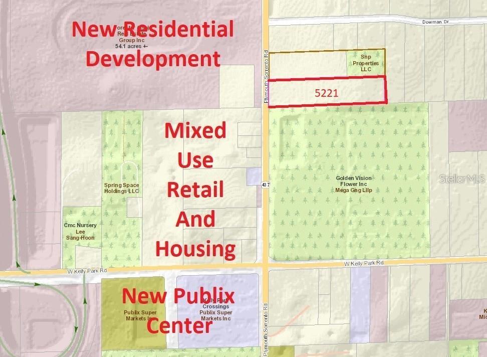 New Publix just opened on Kelly Park Rd.   Mixed use is going to be a new Future village center with retail and restaurants.  The new residential development is Single family homes built by DR Horton