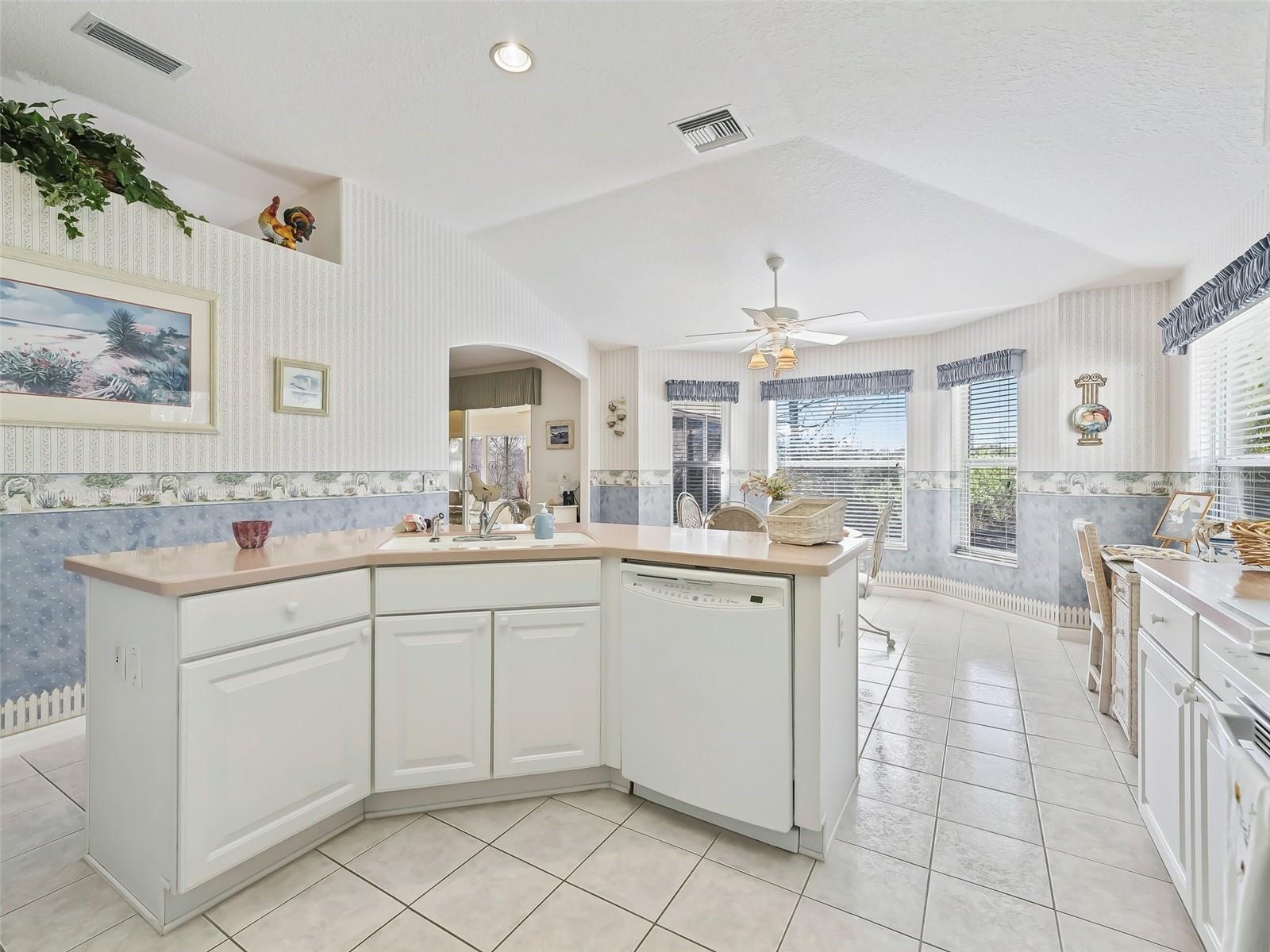Kitchen island and eating area