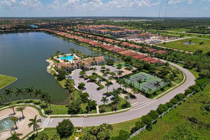 Aerial of fountain, amenities and neighborhood