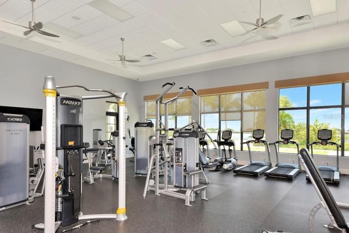 Fitness with view of pool