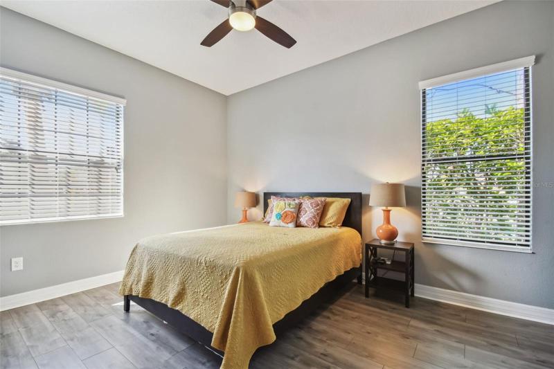 The half bath is on the first floor and features a pedestal sink.