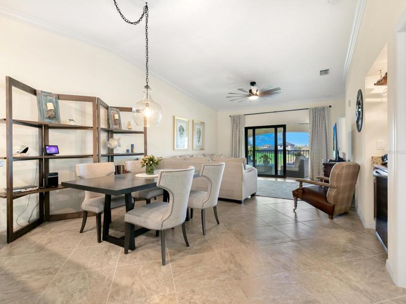 Dining area, dry bar and wine fridge