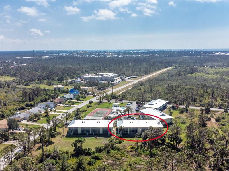 Aerial view from behind. 
