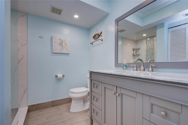 Completely remodeled guest bath with walk in shower