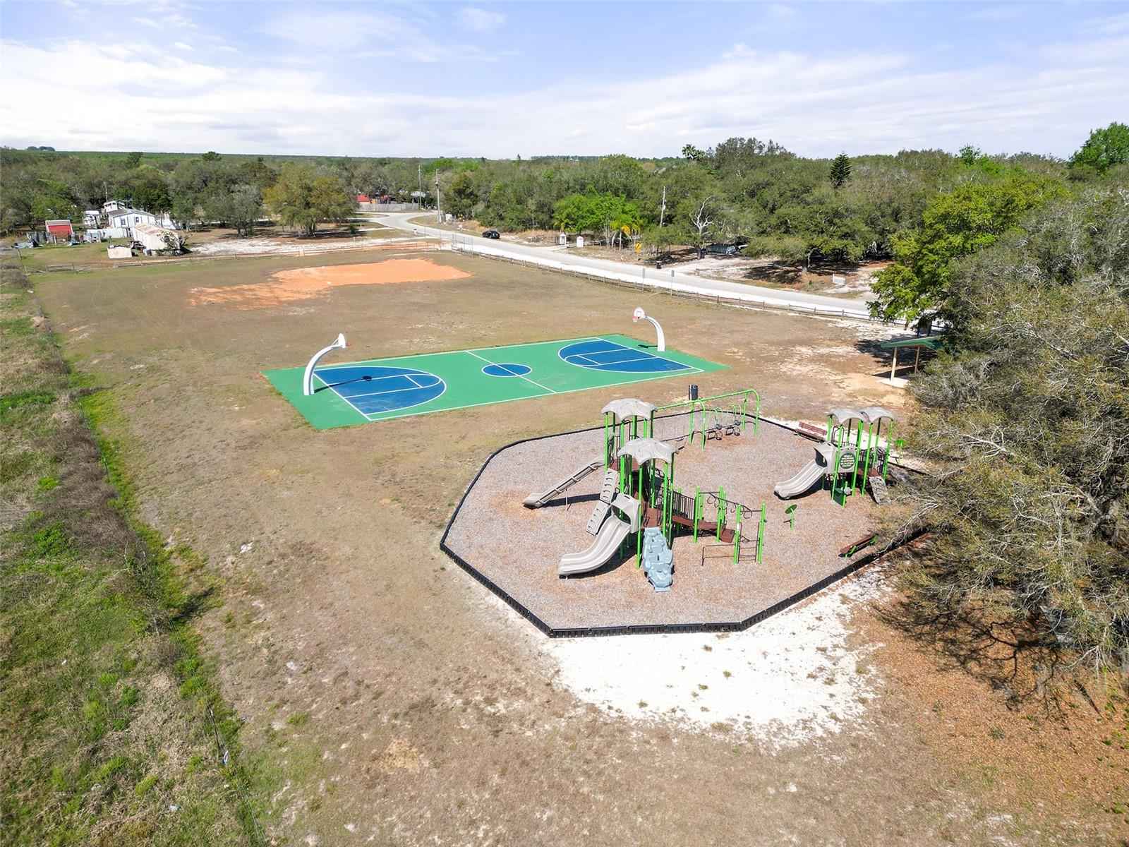 Aerial view of playground and basketball court
