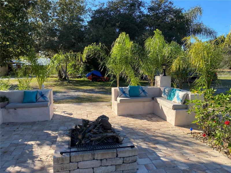 Fire pit and permanent concrete benches