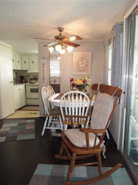 Dining area with built-in storage.
