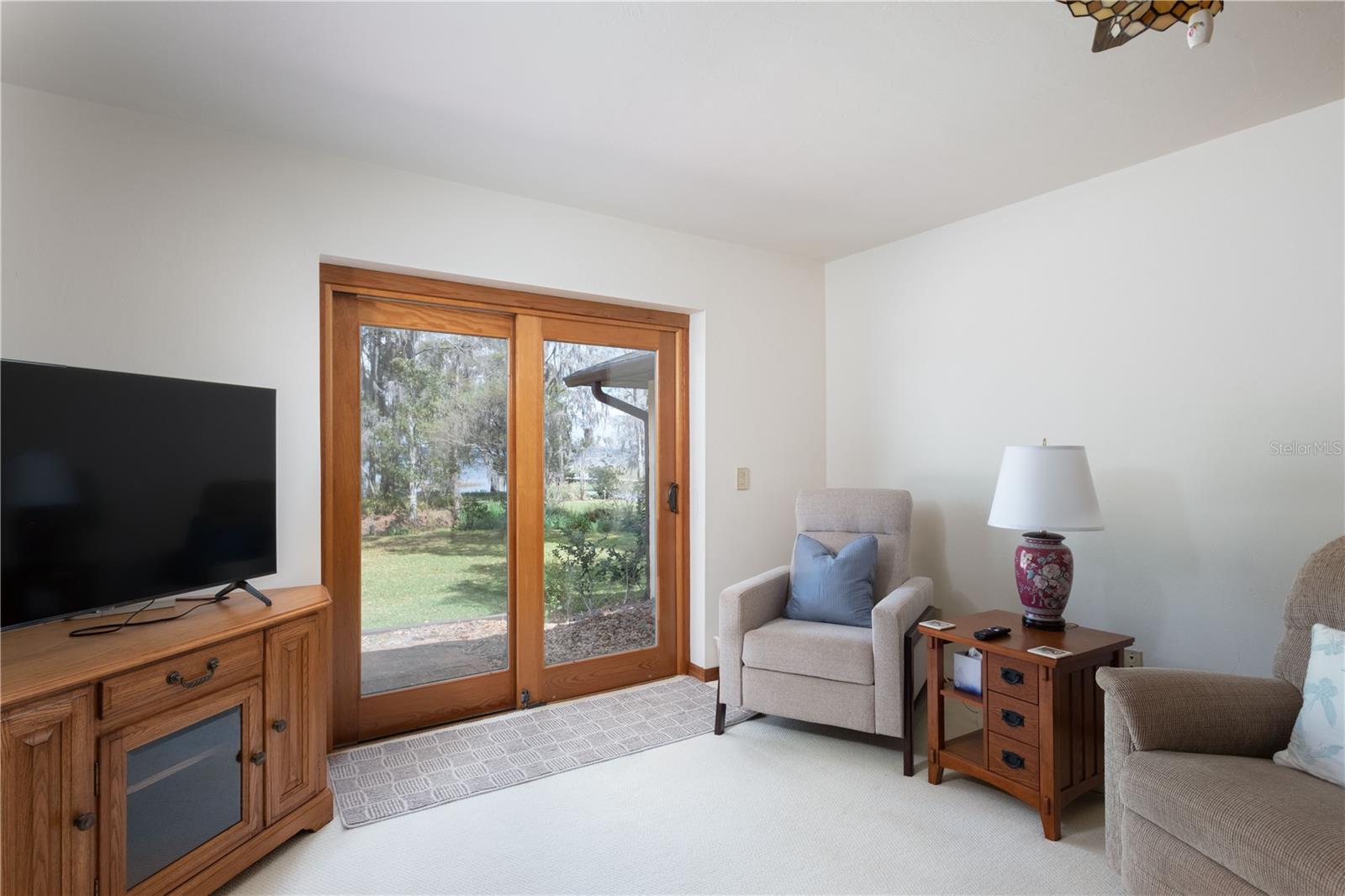 Office with French doors and view to lake