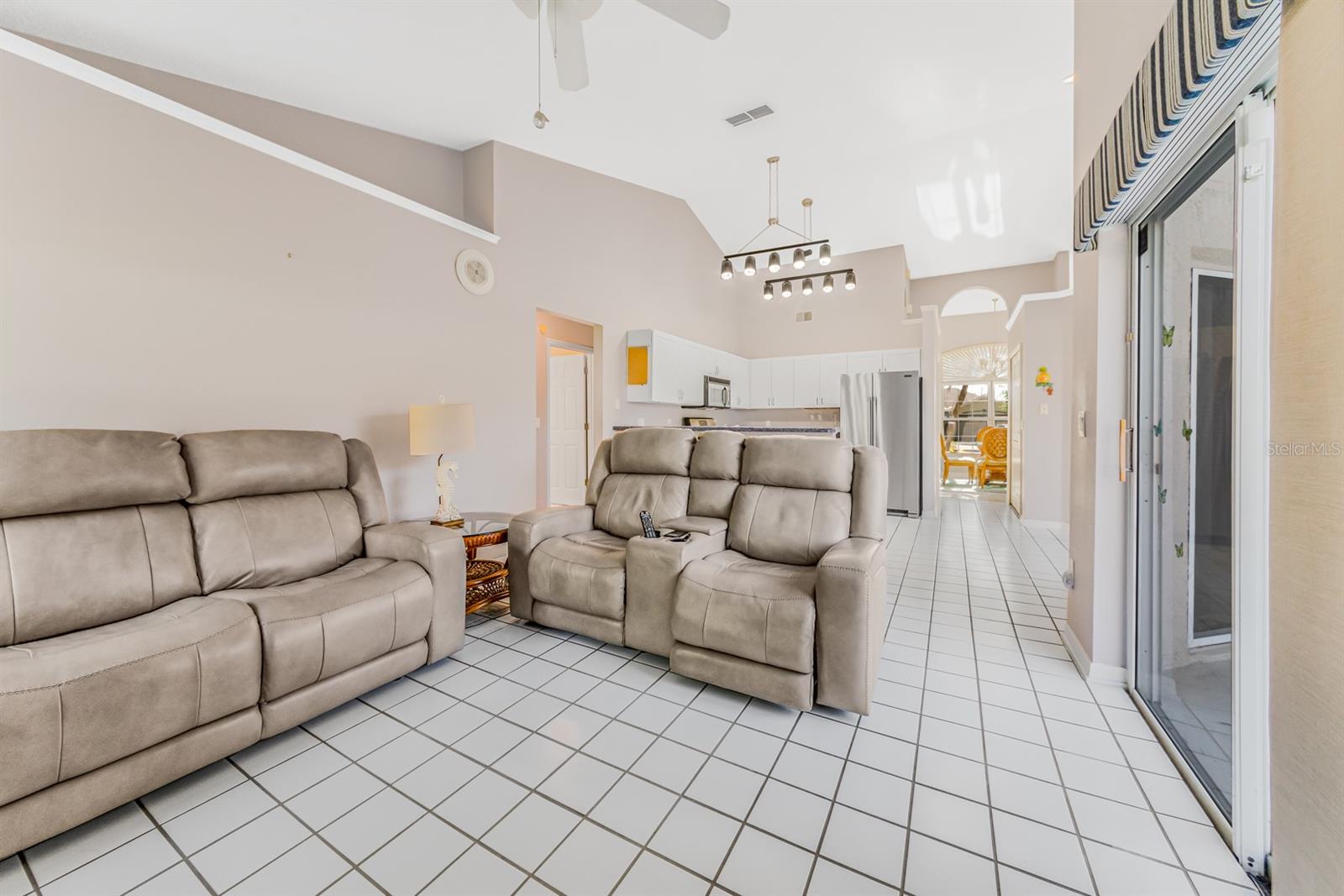 Living room with pool access