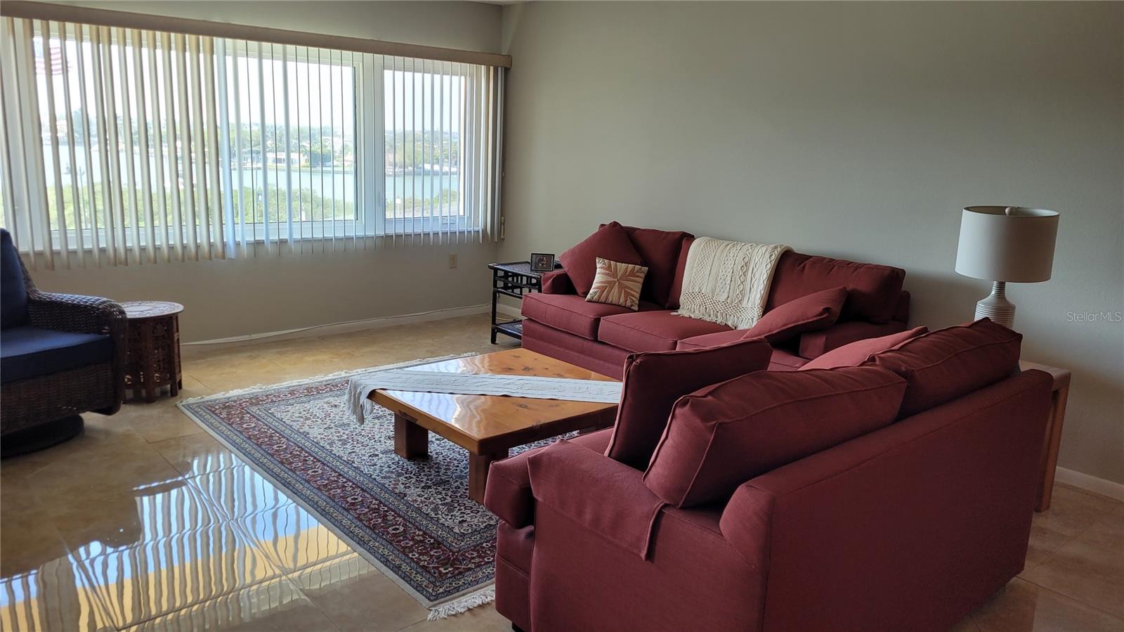 Spacious living room with view of the Intracoastal Waterway