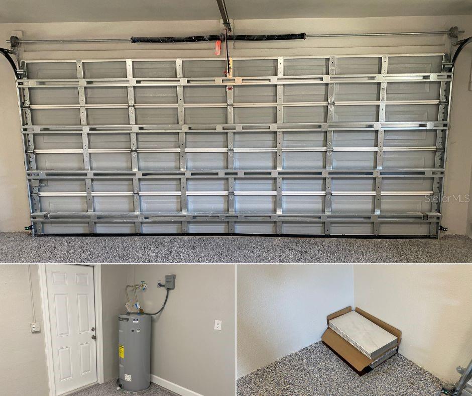 Attached garage extras: new wind-resistant overhead door, new HWH and side door, spare floor tiles.