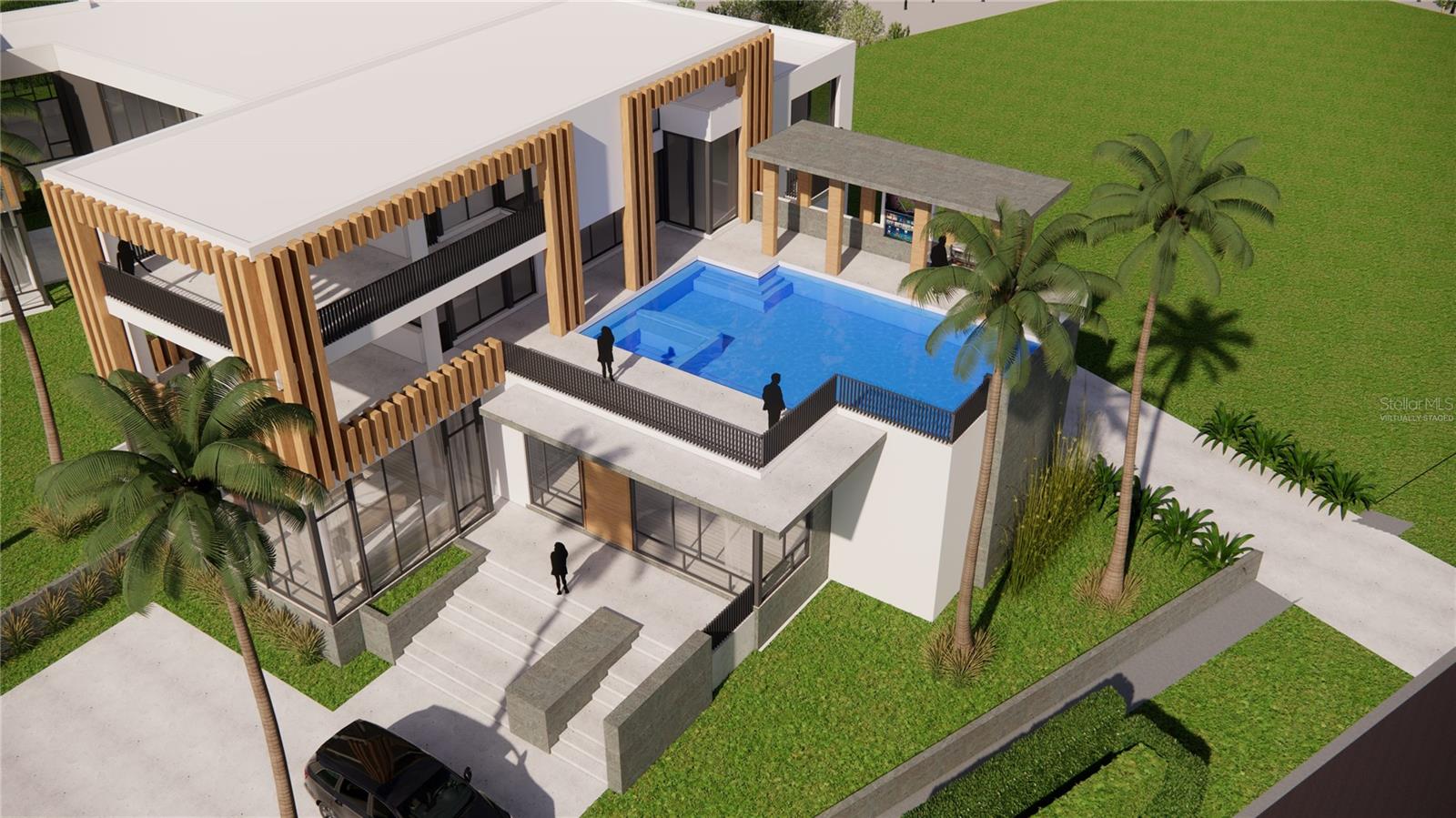 Pool Aerial - Rendering - Virtually Staged