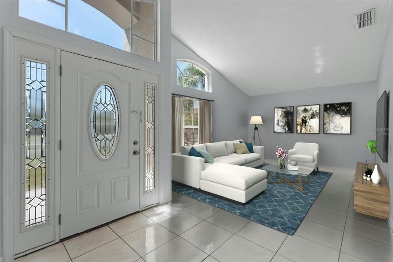 virtually staged formal living room