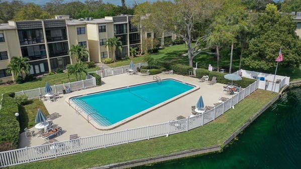 Aerial view of nearby Pool & Spacious Deck area