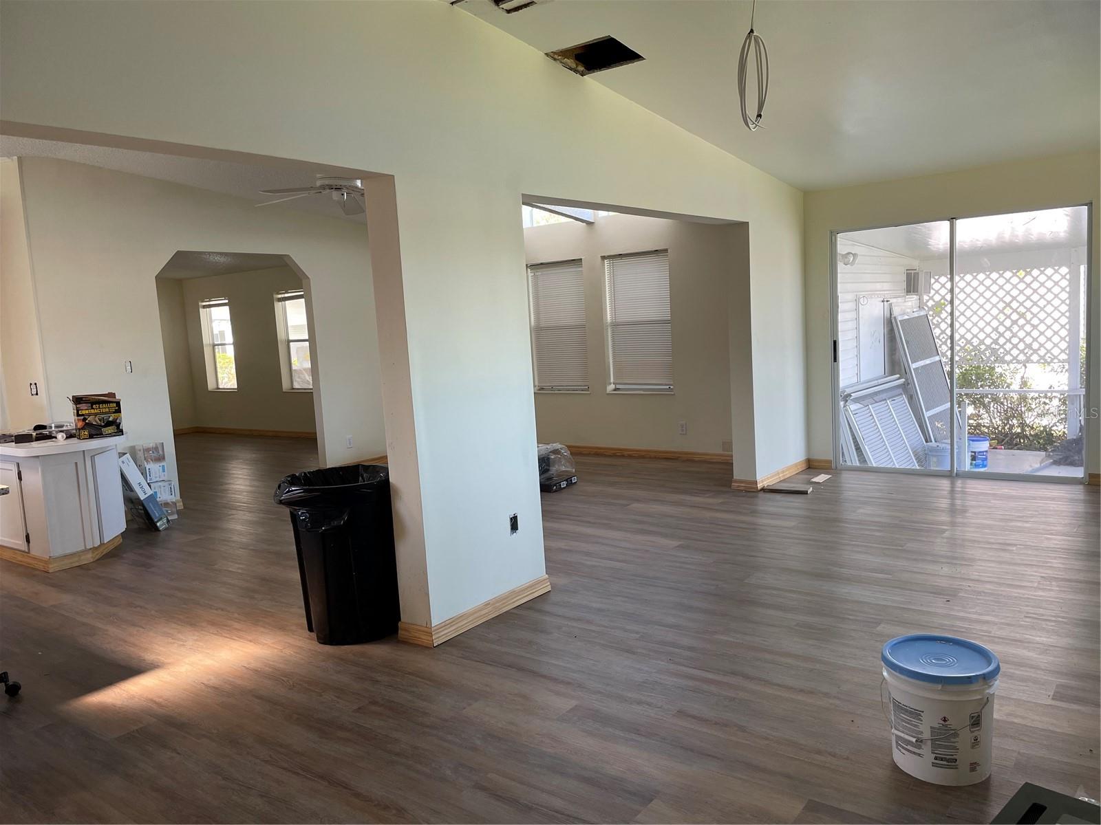 From Fla room into kitchen/family/room/living room
