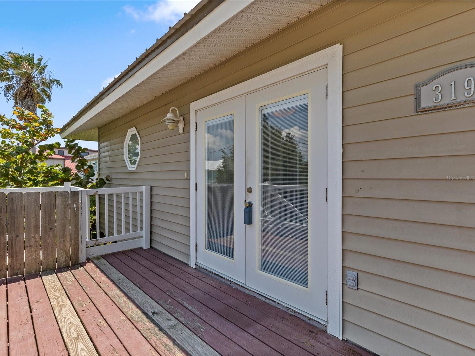 front porch. Home faces east.