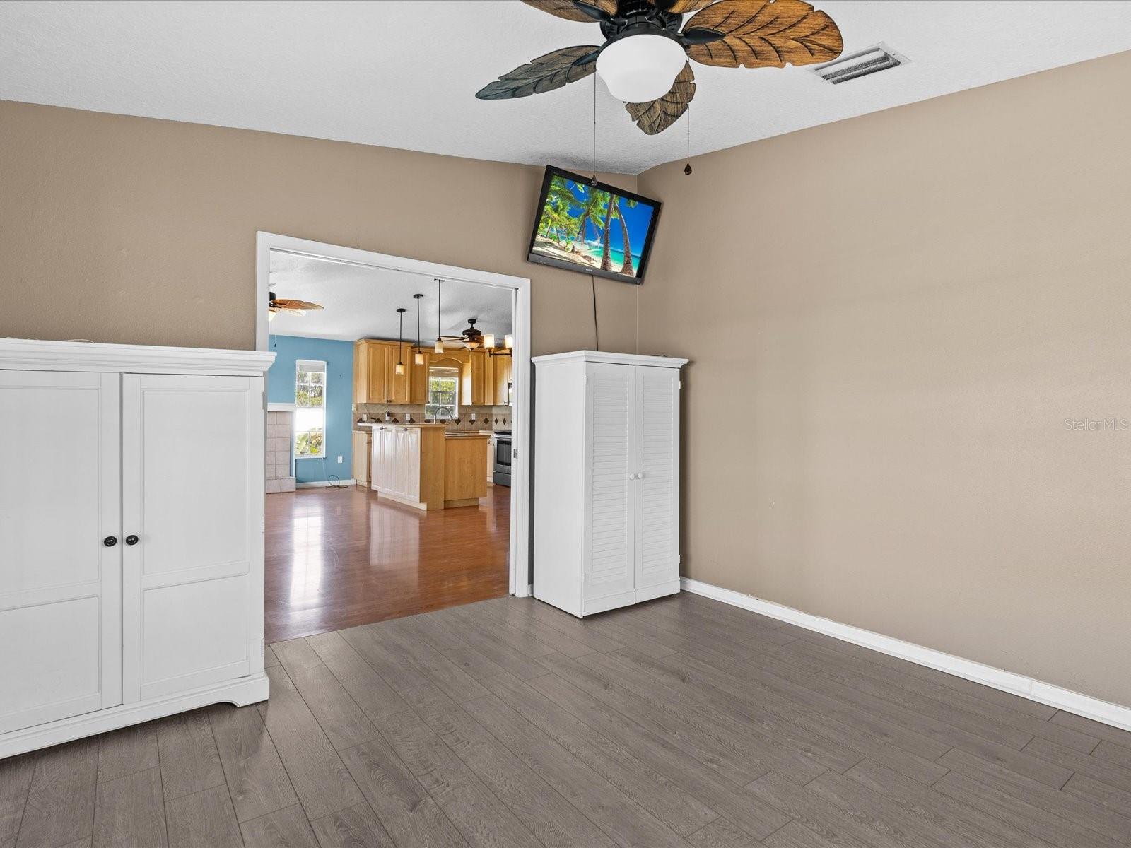 Cabinets can be left for closet space.