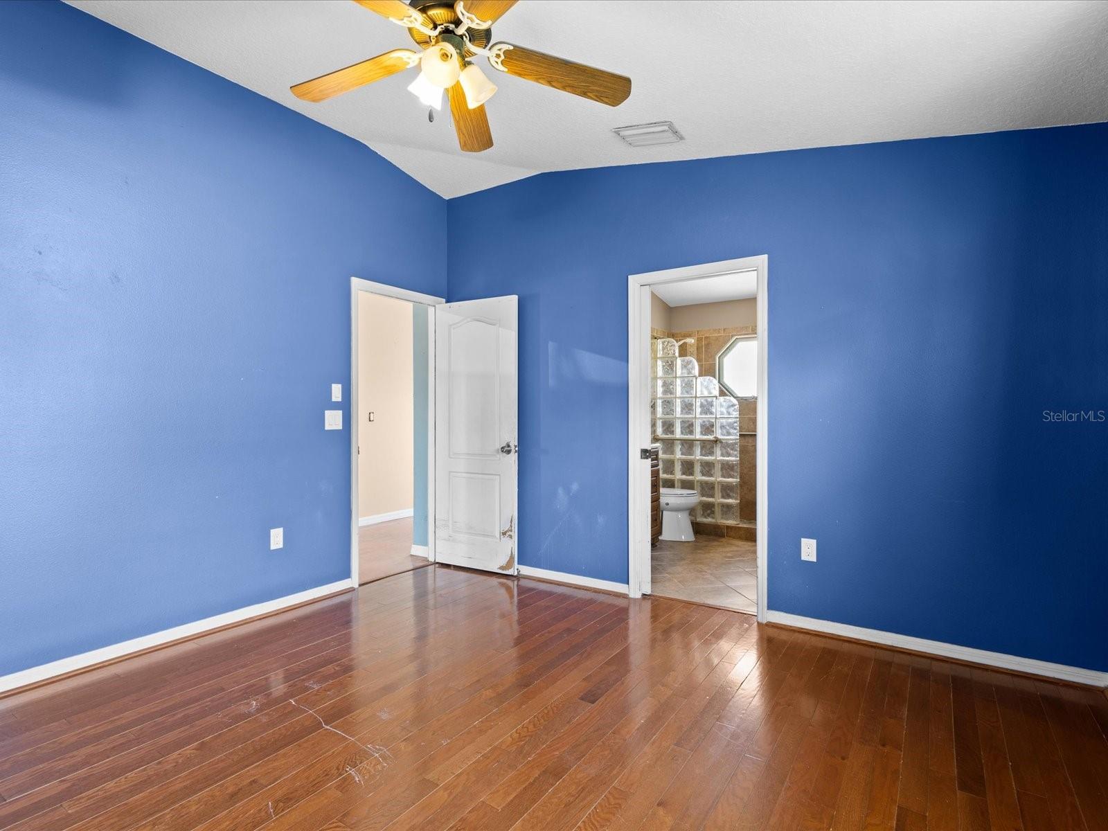 View into the master bathroom.